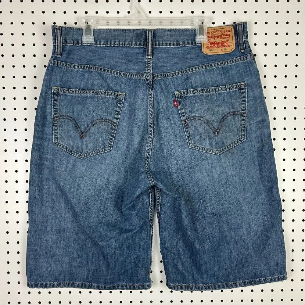 Levi's 569 Loose Straight Jean Shorts Size 36 Streetwear Skater Baggy Distressed